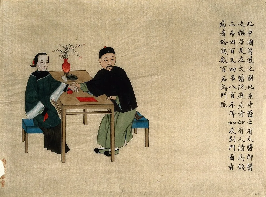 Illustration symbolique d’une consultation médicale chinoise traditionnelle