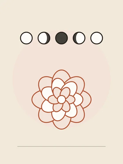 Illustration : une pivoine sous les phases de la lune